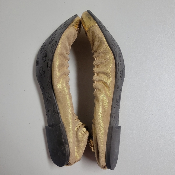 Tory Burch Gold Leather Ballet Flats Size 9. - Picture 5 of 13